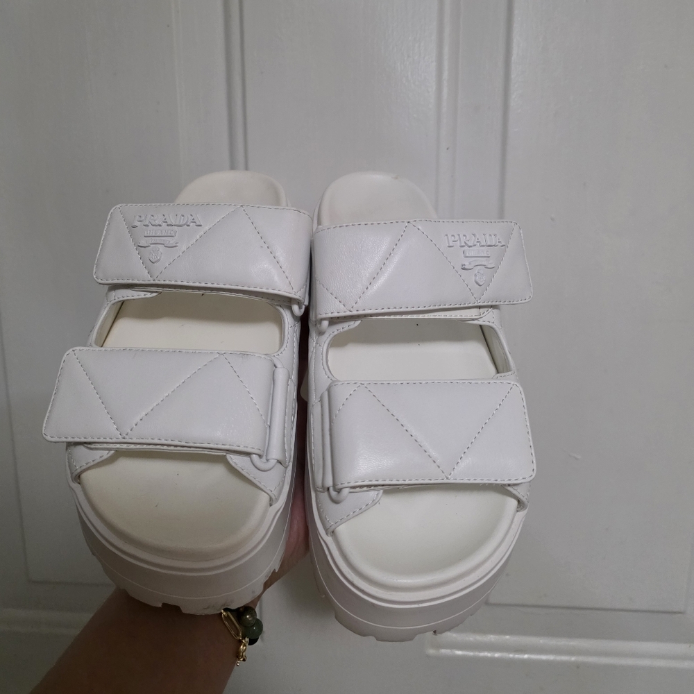 Prada Platform White Neutral Padded Nappa Leather Size 36
